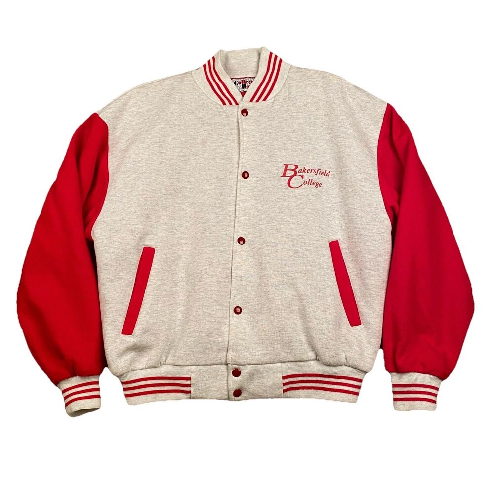 VTG College House Varsity Jacket Mens L Red Gray Bakersfield College